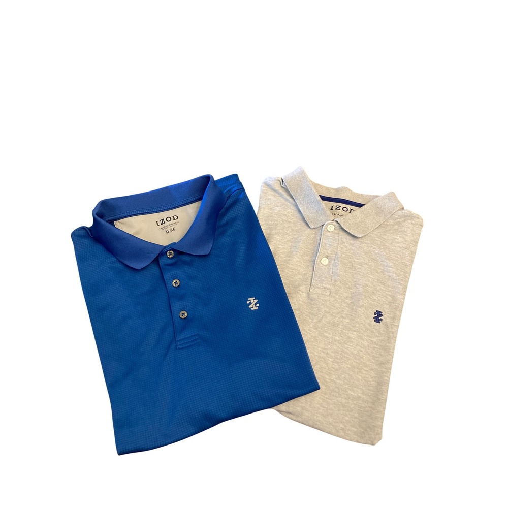 Lot of 2 IZOD Advantage Performance Polo Shirts Mens XL Blue Gray Stretch Golf